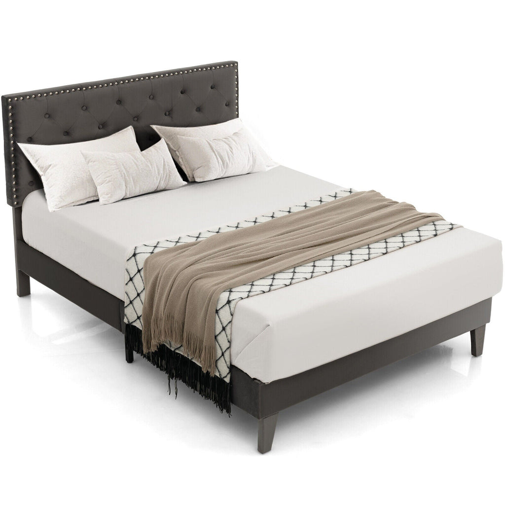 Full/Queen Size Upholstered Platform Bed with Tufted Headboard