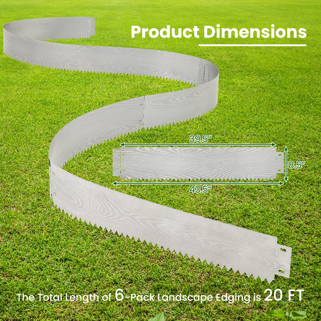 6-Pack 20 FT Galvanized Metal Landscape Edging for Lawn