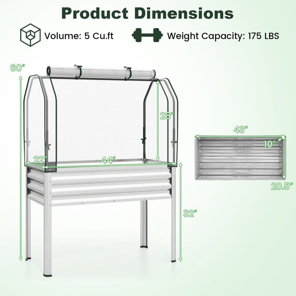 Galvanized Raised Garden Bed with Legs and Greenhouse Cover for Vegetable Flower