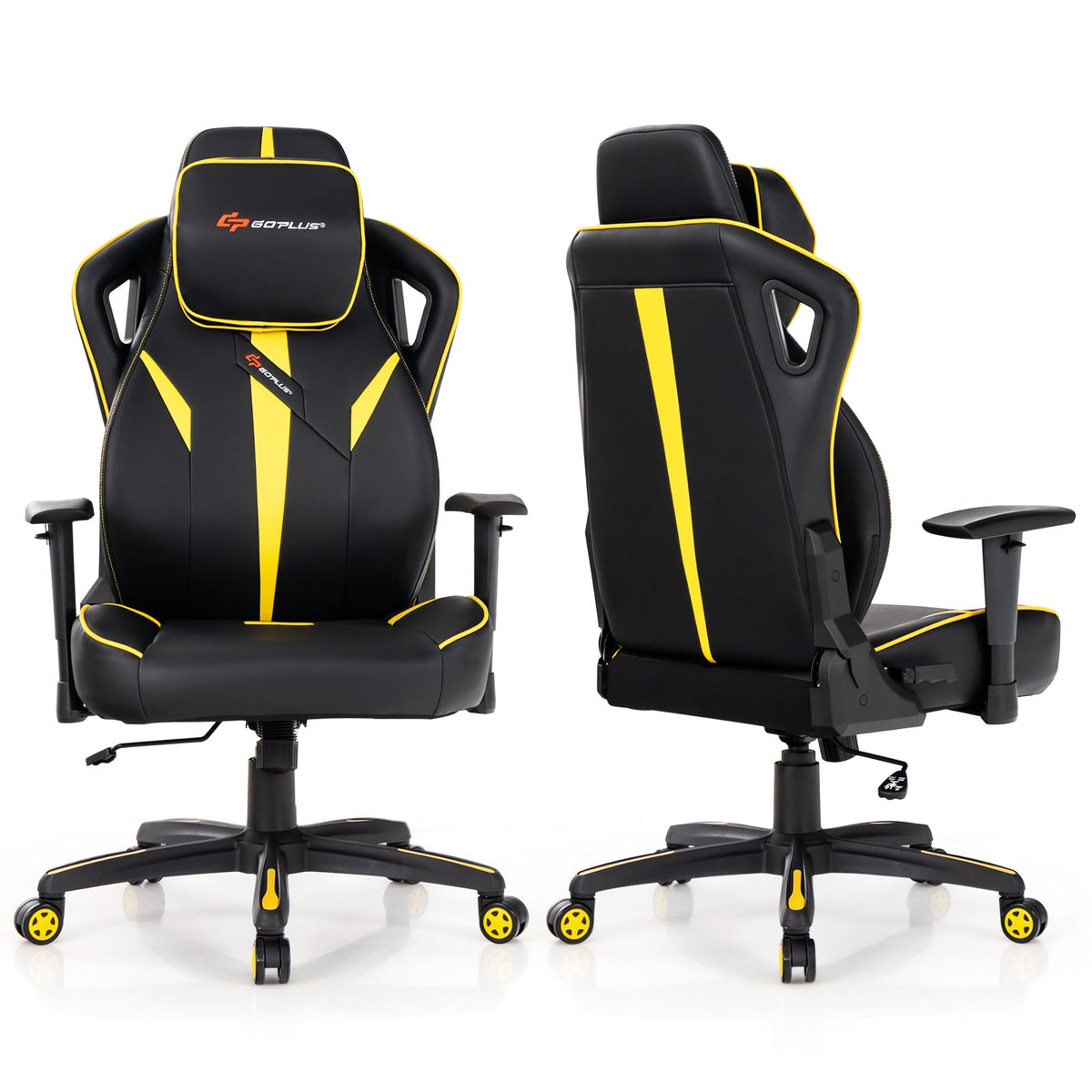 Ergonomic Gaming Chair with Adjustable Height and Reclining Backrest-Yellow