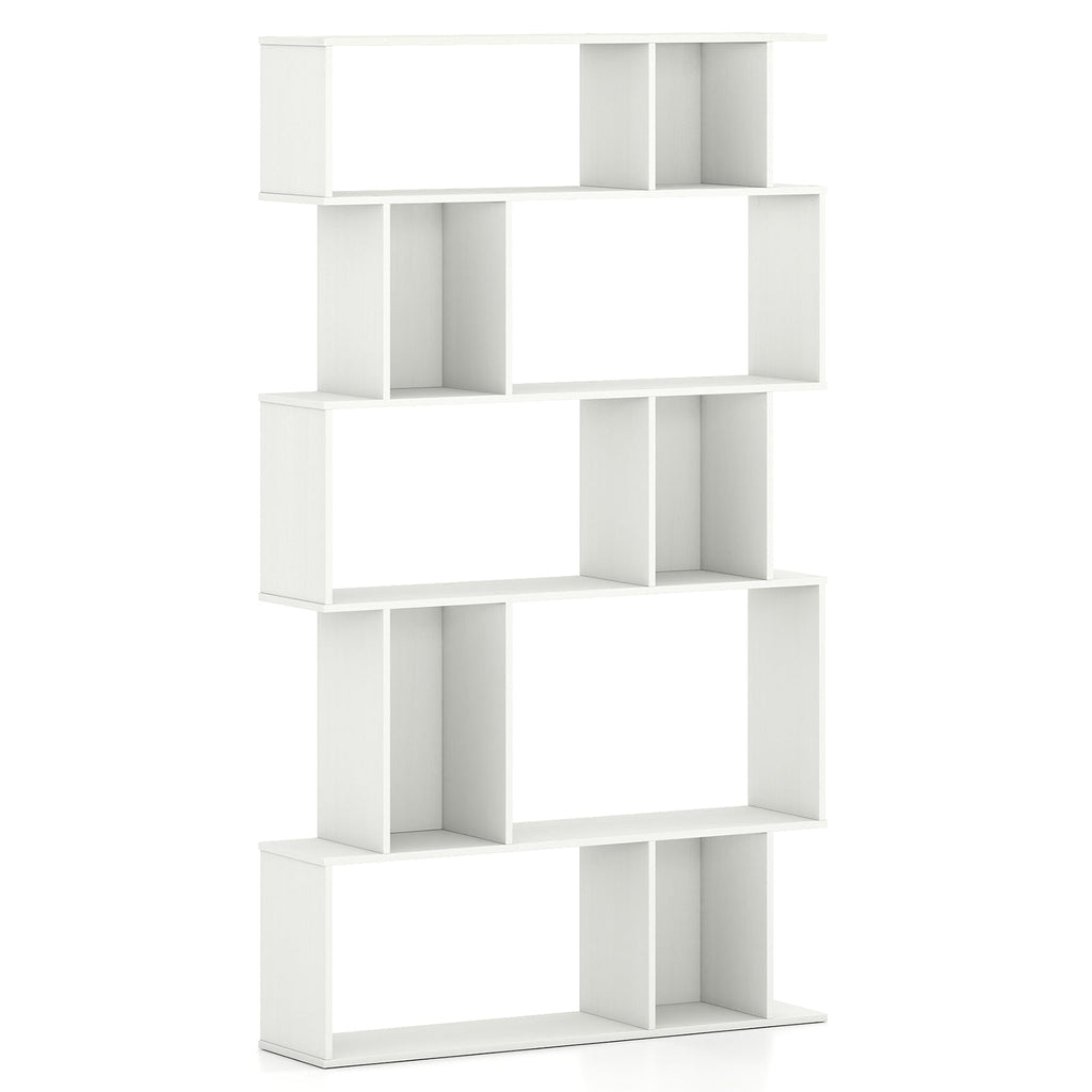 Geometric Bookshelf Set of 2 5-Tier Bookcase with Open Shelves and Closed-back Cubes