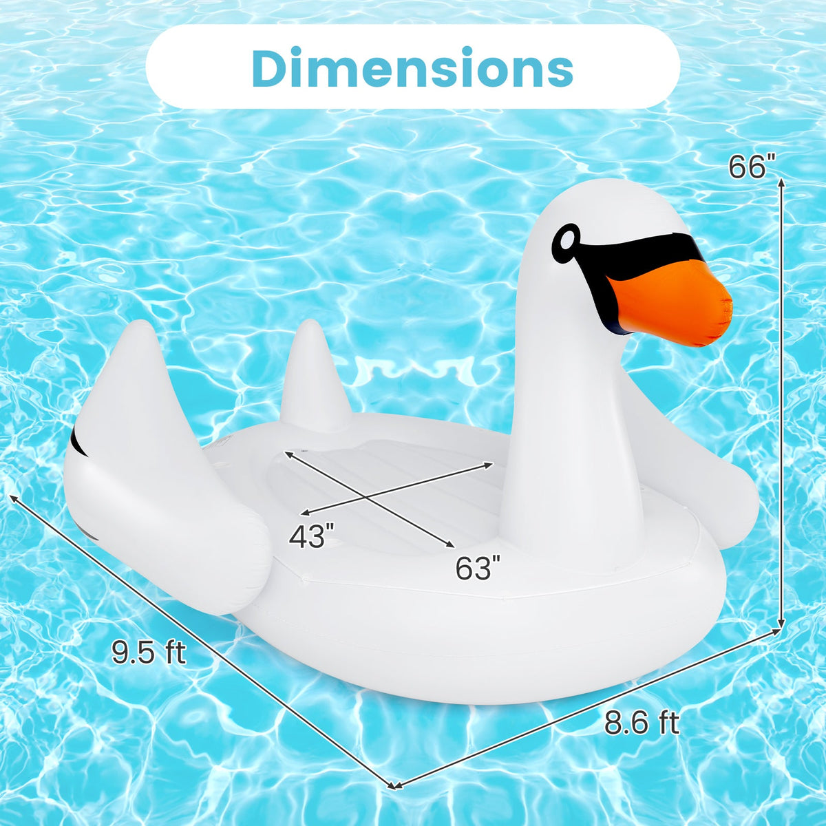 Giant Inflatable Swan Floating Island 4-Person Pool Float with 4 Cups Holders
