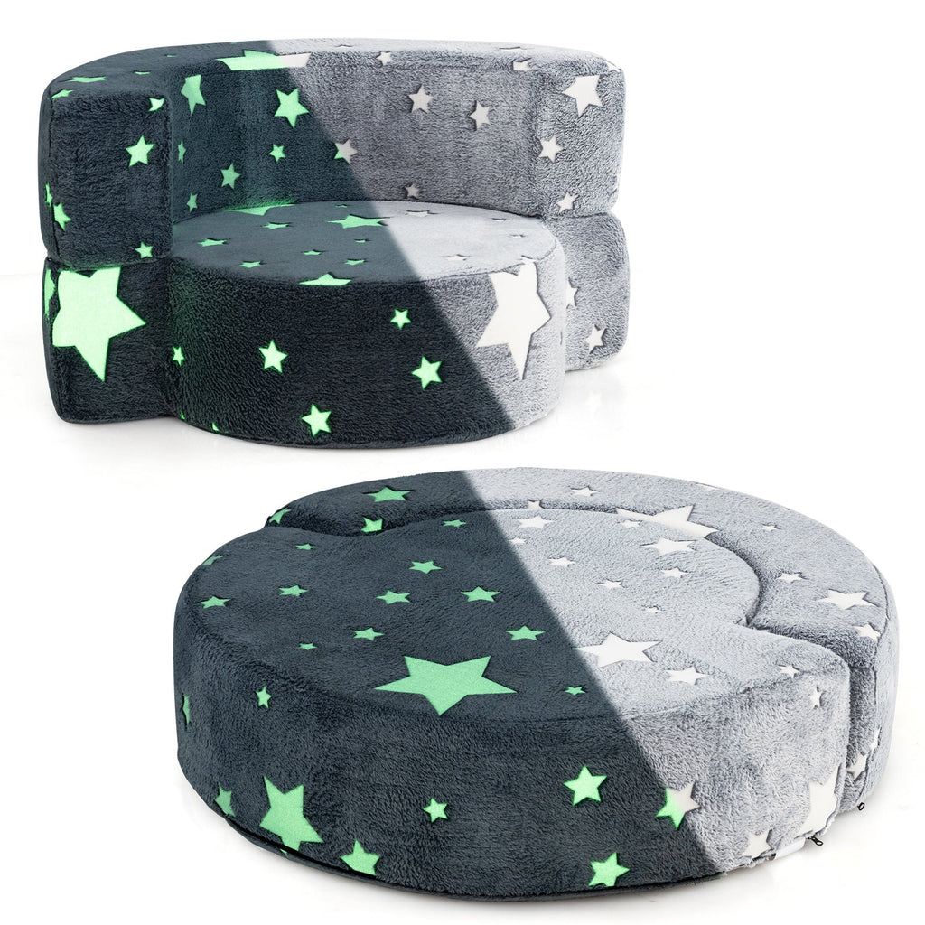 2-in-1 Convertible Glow in the Dark Kids Sofa with Removable Washable Cover-Gray