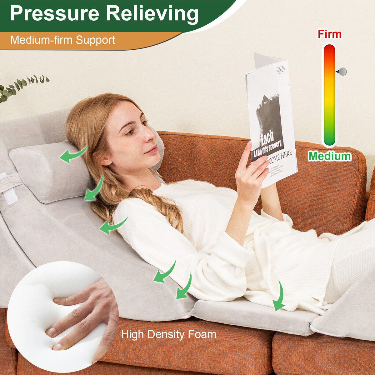 6 Pieces Bed Wedge Pillow Set for Neck Back and Leg Pain Relief-Gray