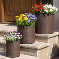 Plastic Rattan Planters Set of 3 with Drainage and Saucers