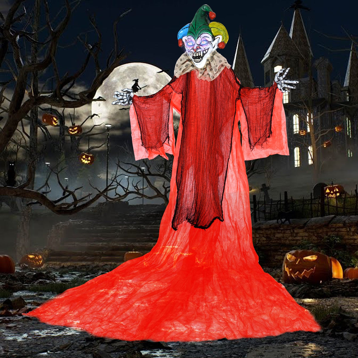 Halloween Hanging Clown with Wings and Lighted Colorful Eyes