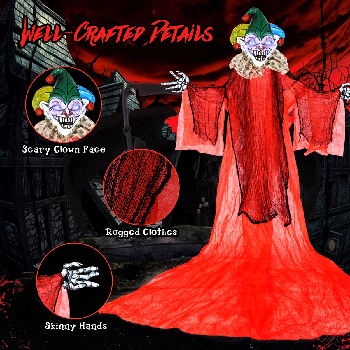 Halloween Hanging Clown with Wings and Lighted Colorful Eyes