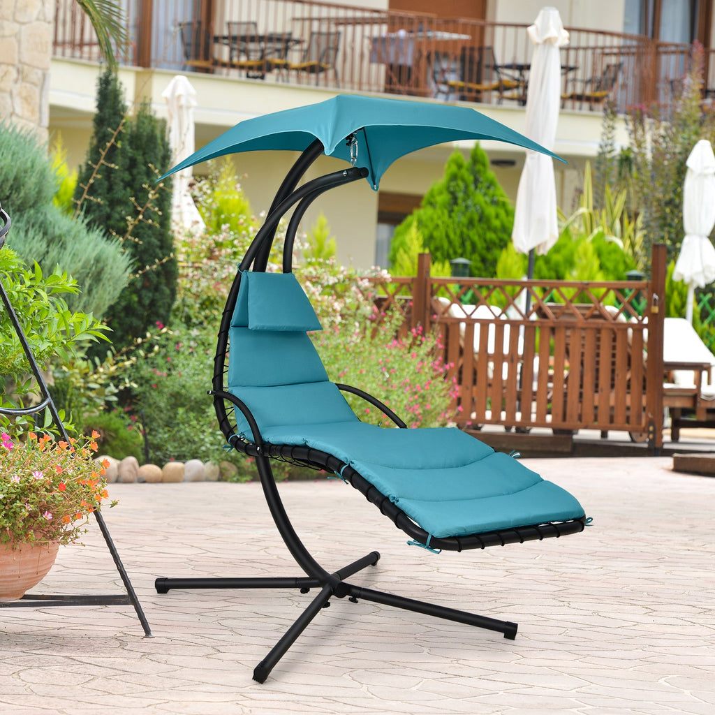 Hanging Curved Steel Swing Chaise Lounger with Removable Canopy