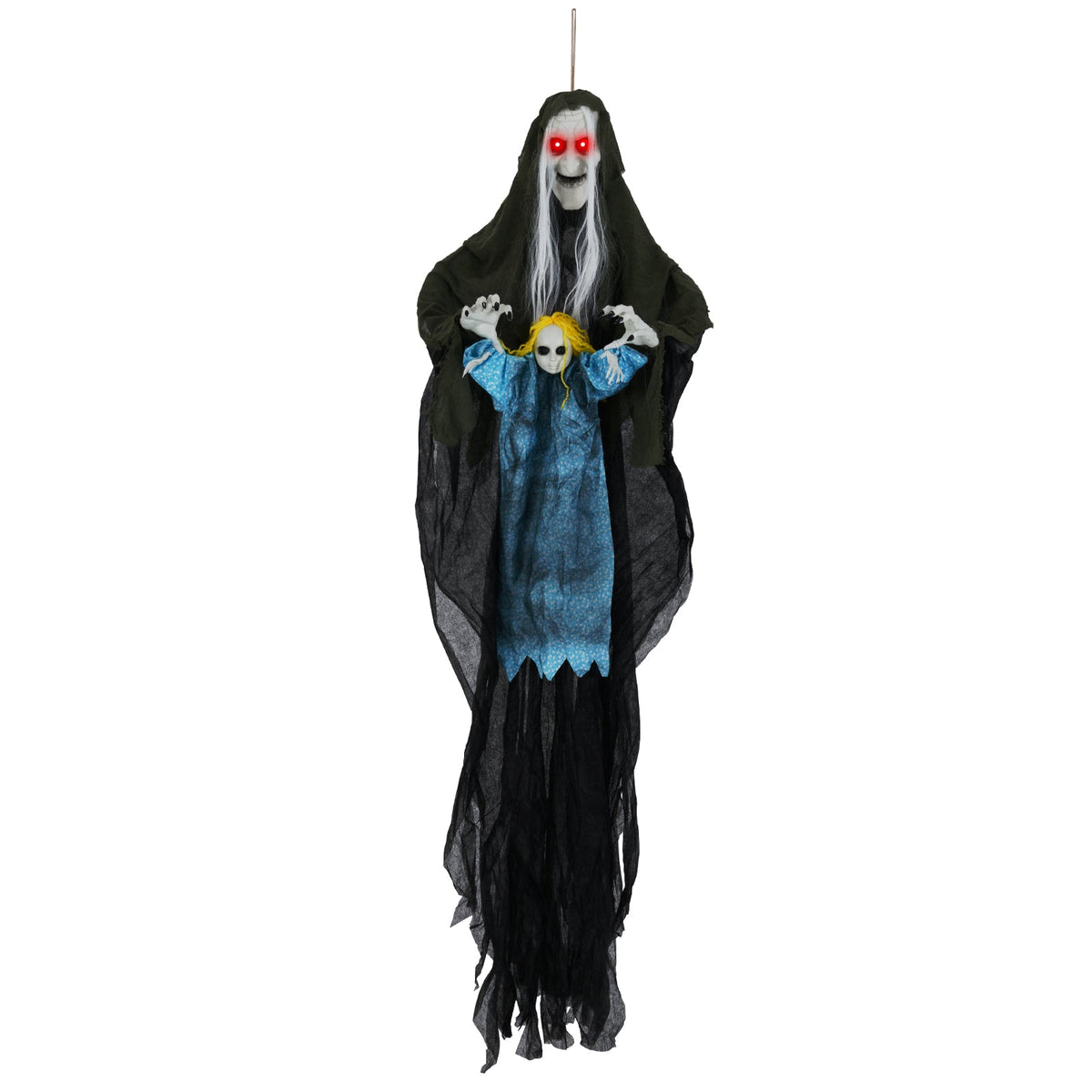 Hanging Halloween Decoration Sound-Activated Witch Holding Ghost Girl with Spooky Sounds