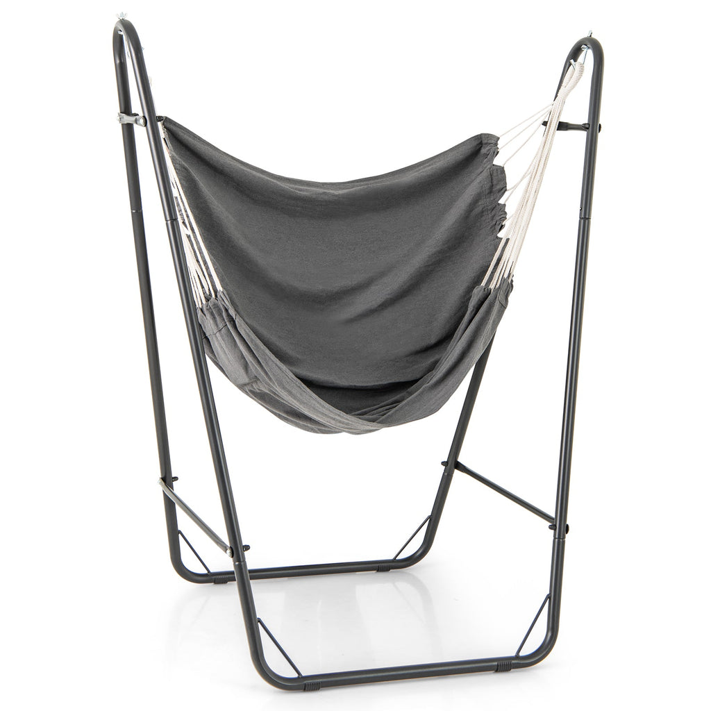 Hammock Chair with Heavy Duty Metal Frame and Side Pocket-Gray