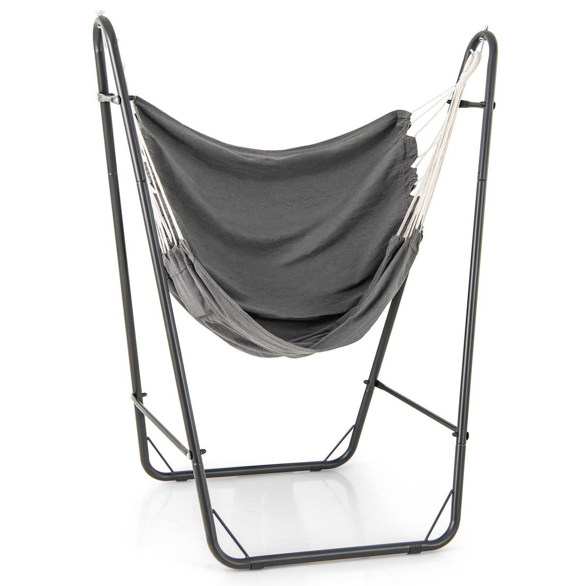 Hammock Chair with Heavy Duty Metal Frame and Side Pocket-Gray