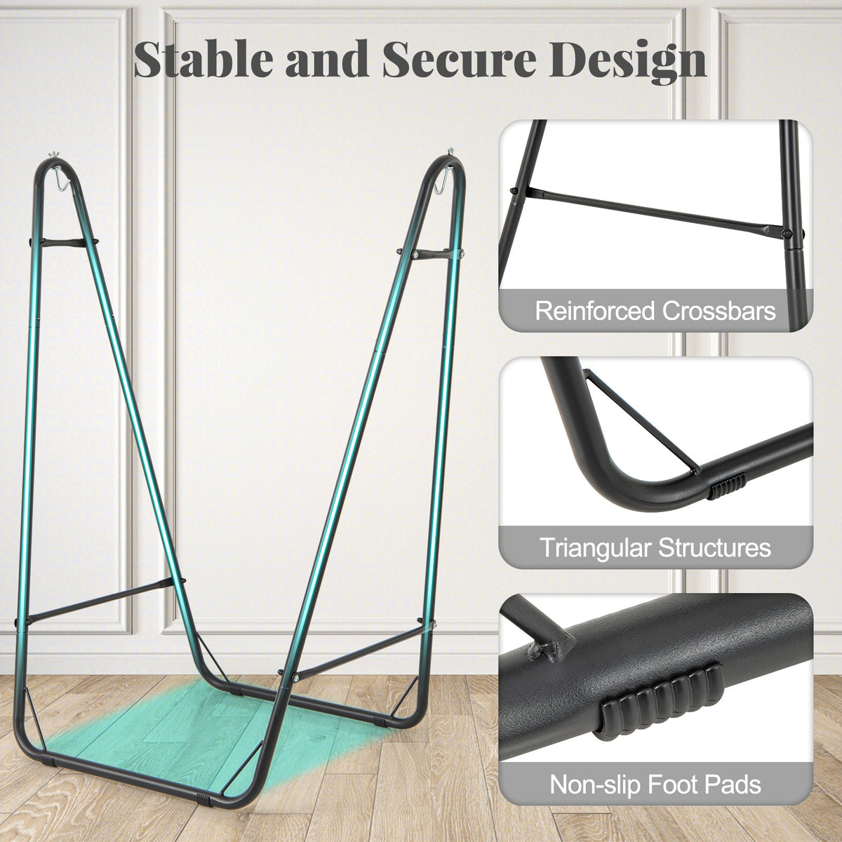 Hammock Chair with Heavy Duty Metal Frame and Side Pocket-Gray