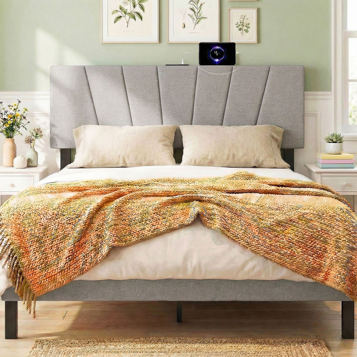 Headboard for Queen and Full Size Bed Geometric Upholstered Head Board
