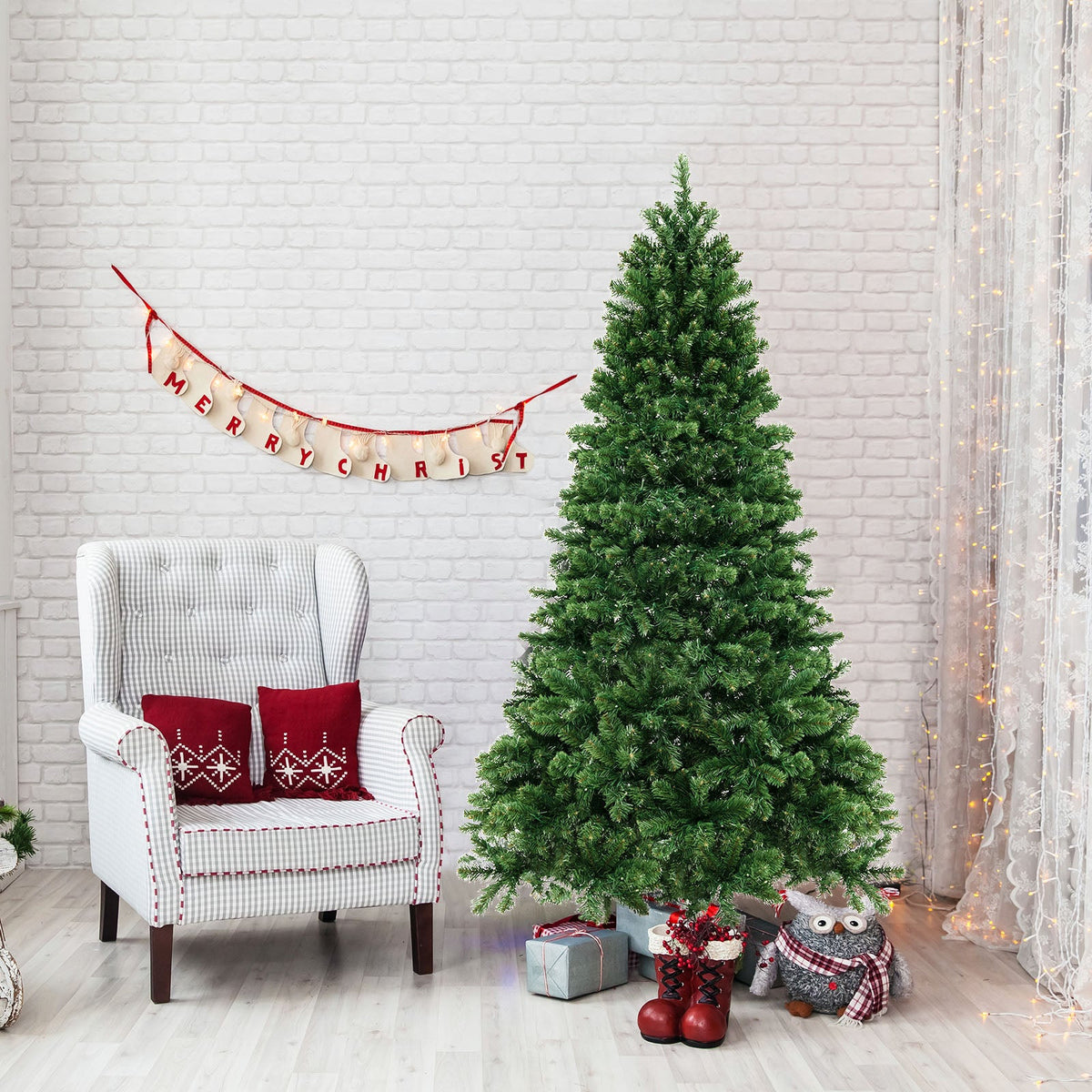 6/7/8 Feet Hinged Christmas Tree with PVC Branch Tips Warm White LED Lights