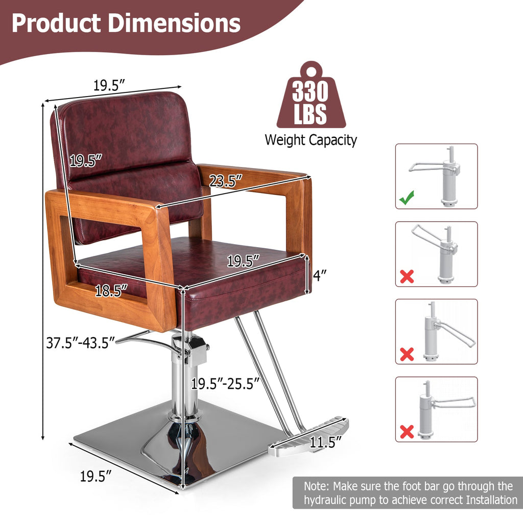 Hydraulic Barber Chair Salon Chair for Hair Stylist with 360 Degrees Swivel-Red