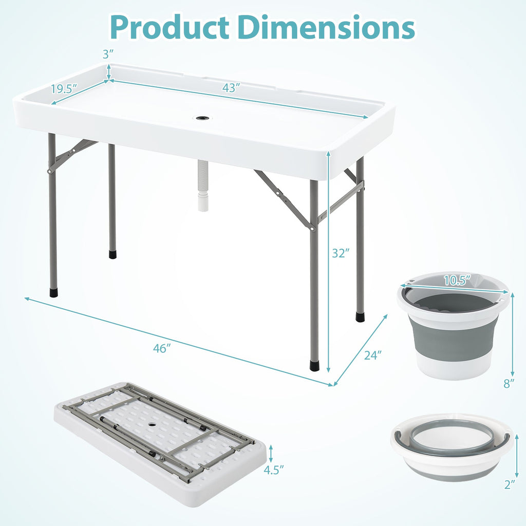 4 Foot Ice Cooler Folding Table Portable Ice Bin Table with Large Sink-White
