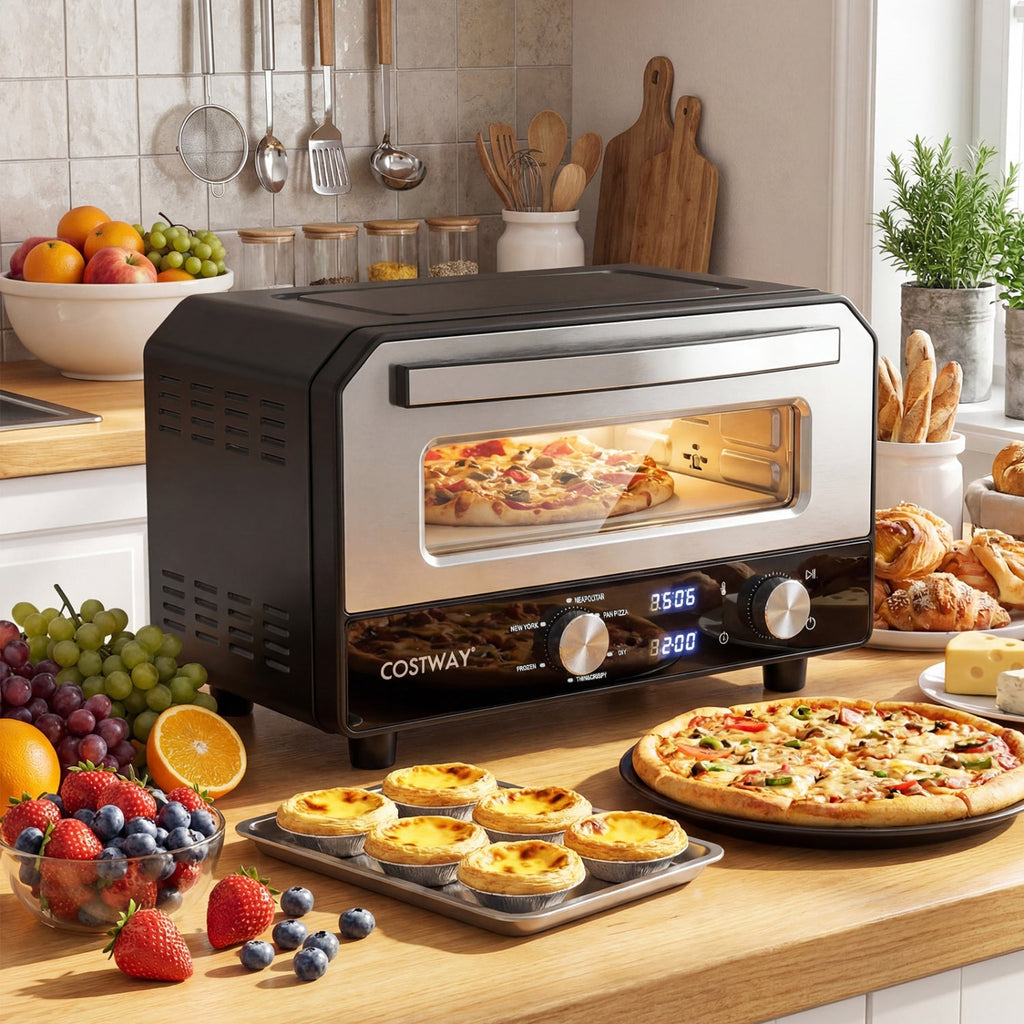 Indoor Electric Pizza Oven Countertop Pizza Oven for 12 Inch Pizzas-Black