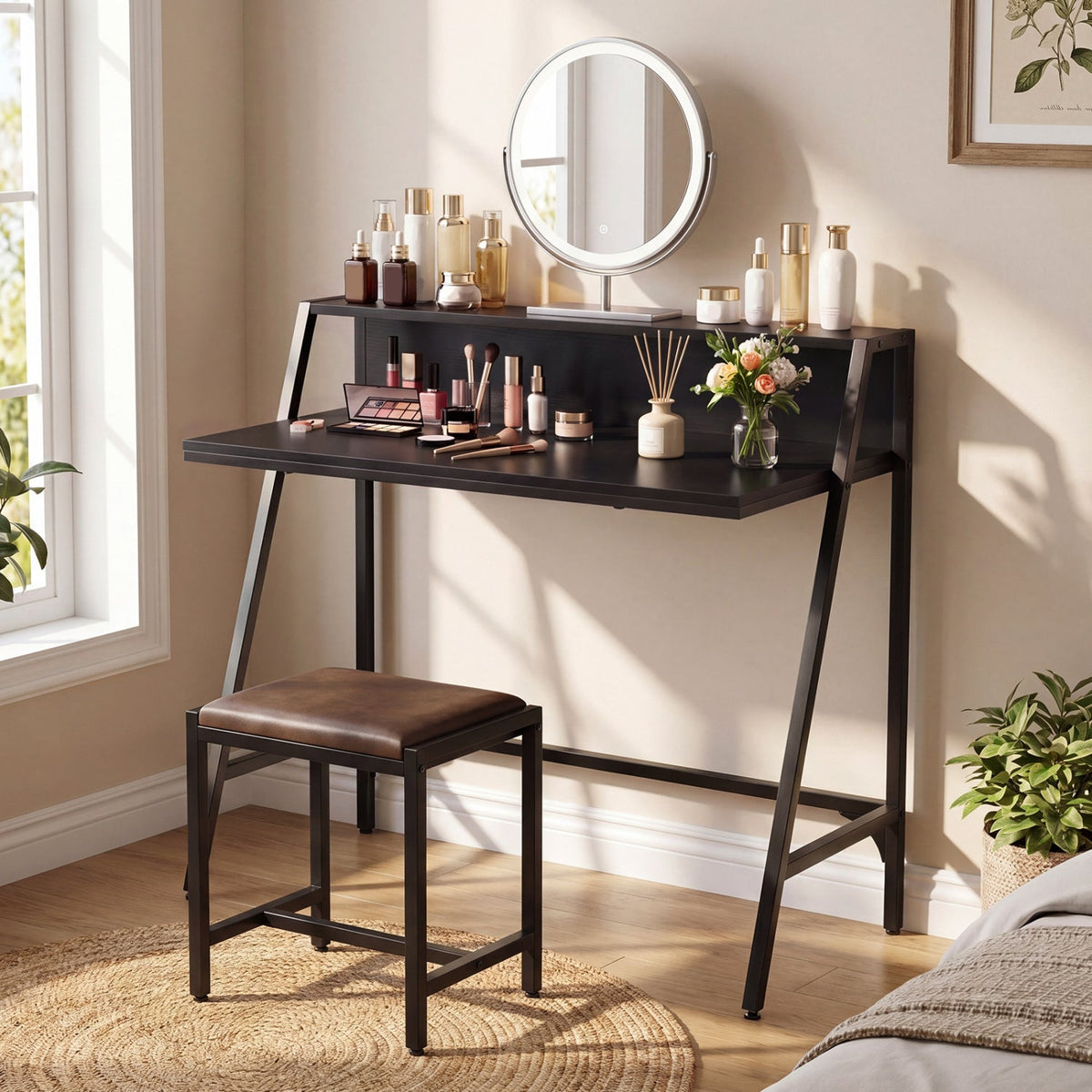 31.5" Industrial Desk with Raised Shelf Metal Frame