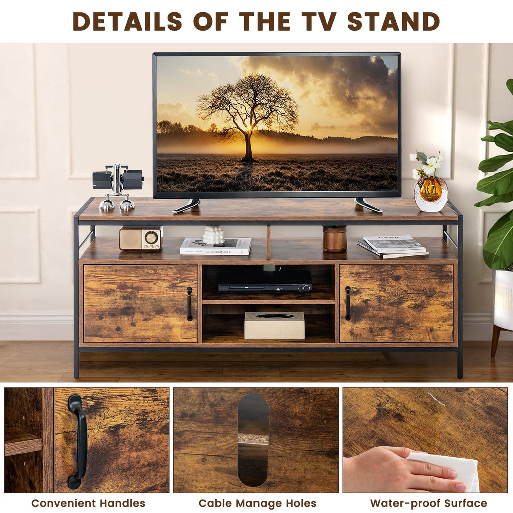 58 Inch Industrial TV Stand with Cabinets and Adjustable Shelf for TVs up to 65 Inch-Rustic Brwon