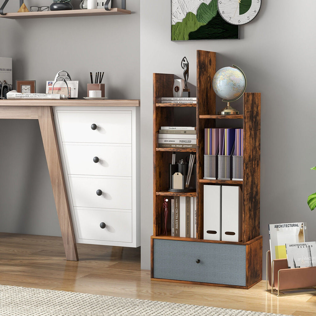 7-Tier Open-Back Bookshelf with Drawer