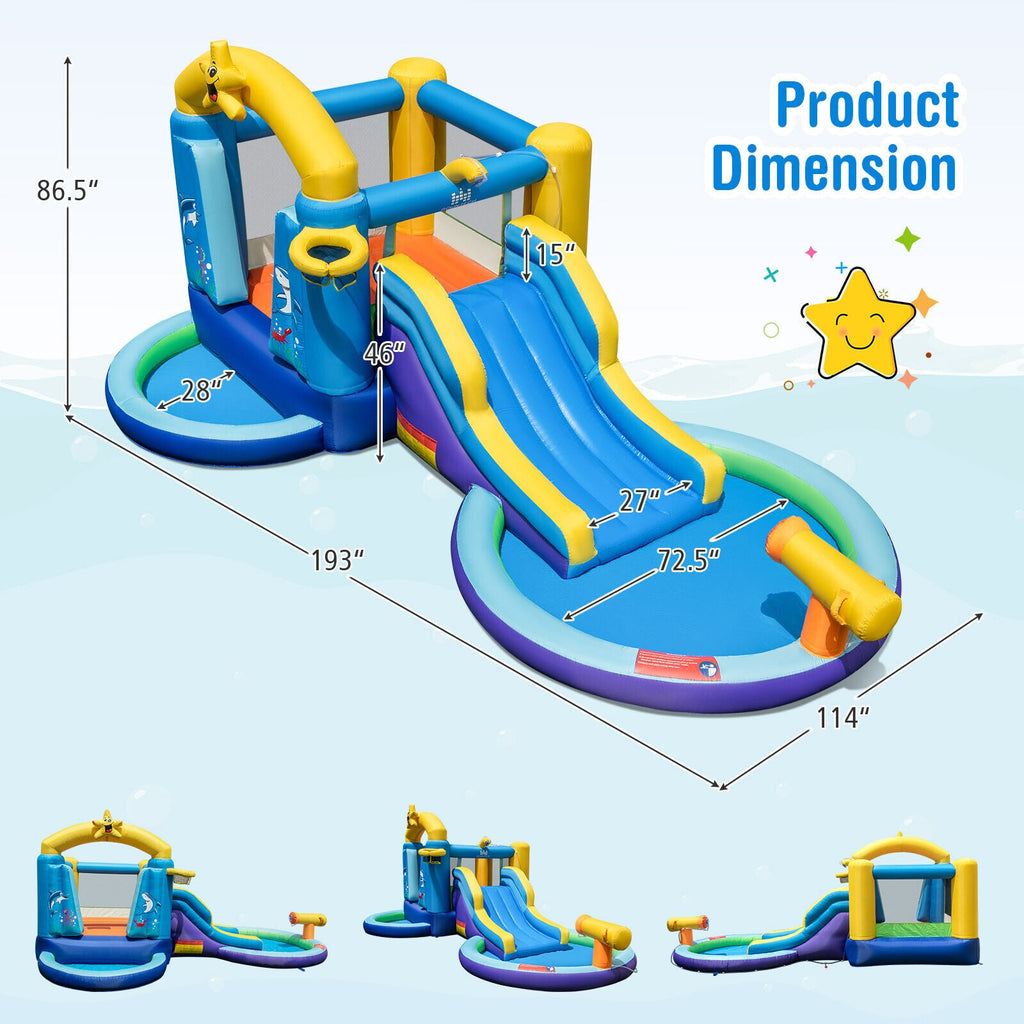Inflatable Ocean-Themed Bounce House with 680W Blower and 2 Pools