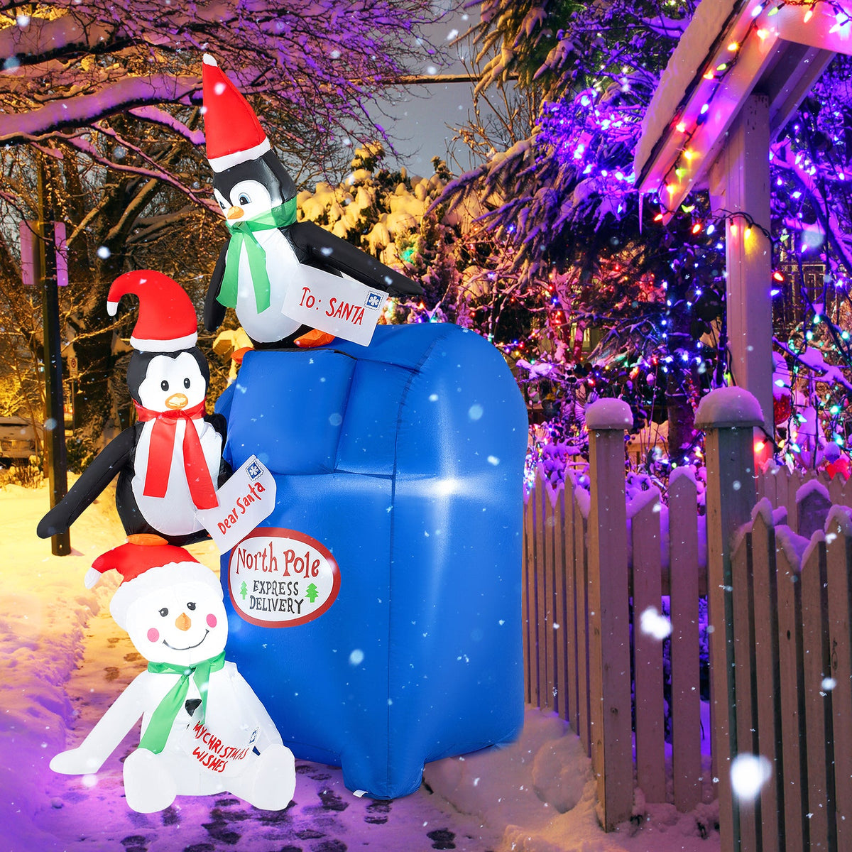 6 Feet Lighted Christmas Inflatable Penguins and Snowman with Built-in LED Lights