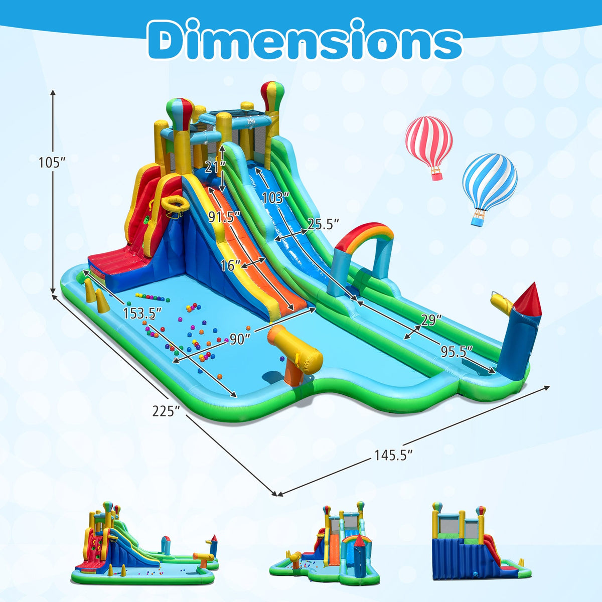 Inflatable Water Slide Park Giant Bounce House with 950W Blower