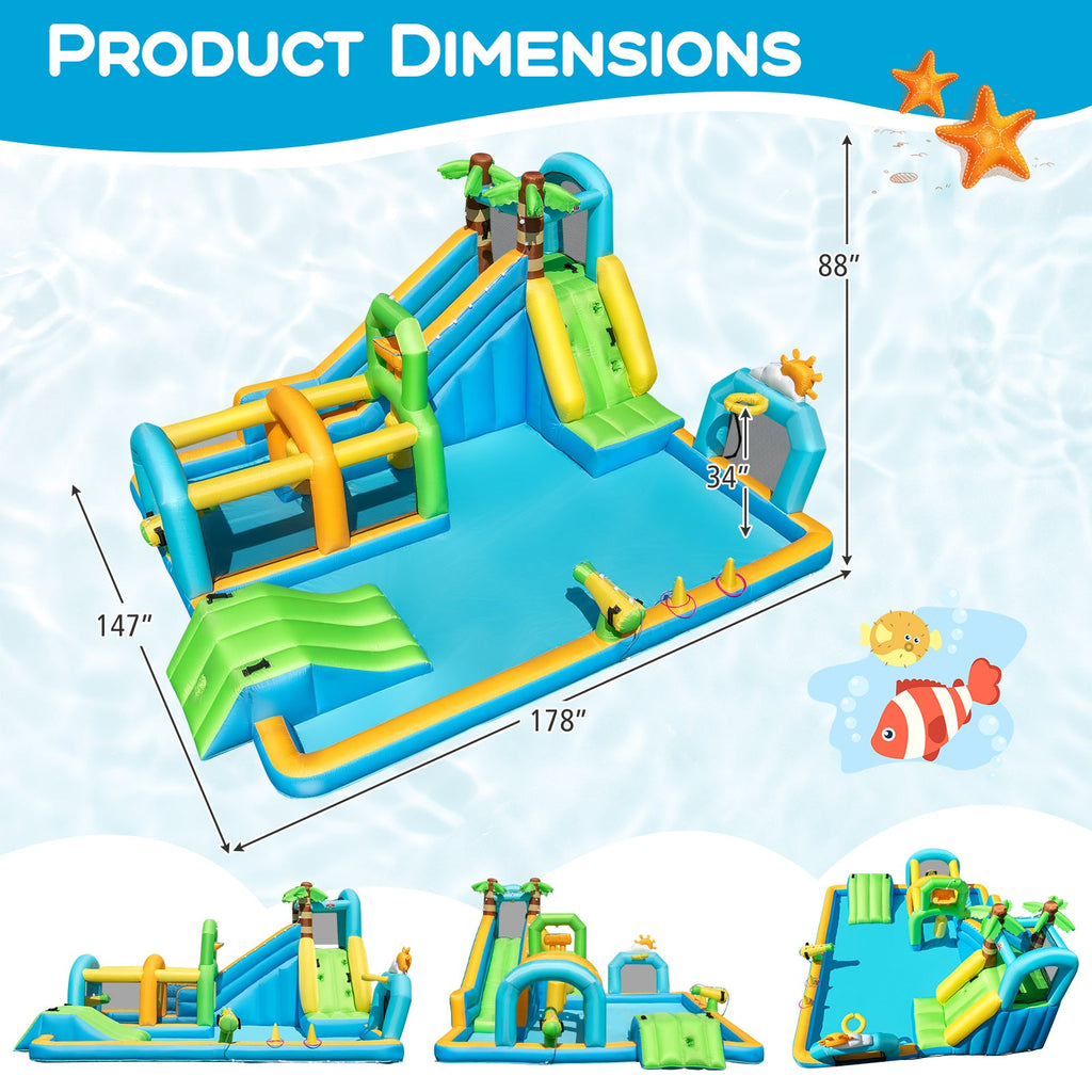 Inflatable Water Slide Tropical Theme Dual Slide Aqua Park with 680W Blower