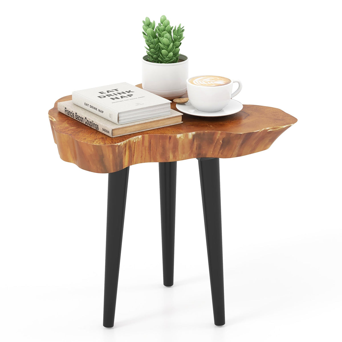 Irregular Solid Teak Wood End Table with Mahogany Tapered Legs