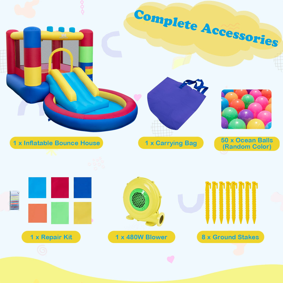 4-in-1 Jigsaw Theme Inflatable Bounce House with 480W Blower
