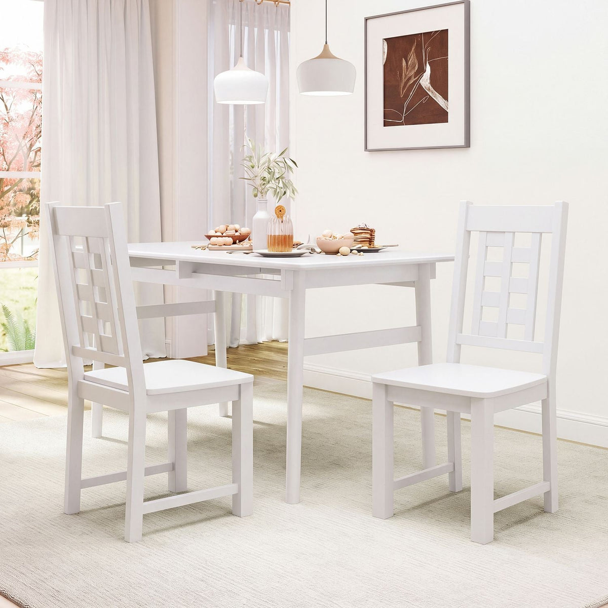 Wooden Dining Chairs Set of 2 Kitchen Chair with Solid Rubber Wood Frame-Walnut