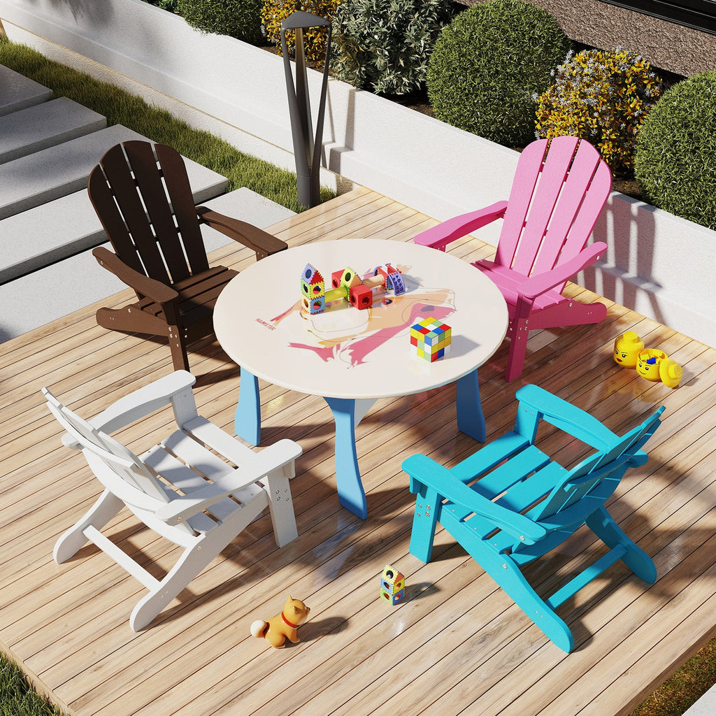 All-Weather HDPE Kid's Adirondack Chair with with High Backrest and Armrests-White