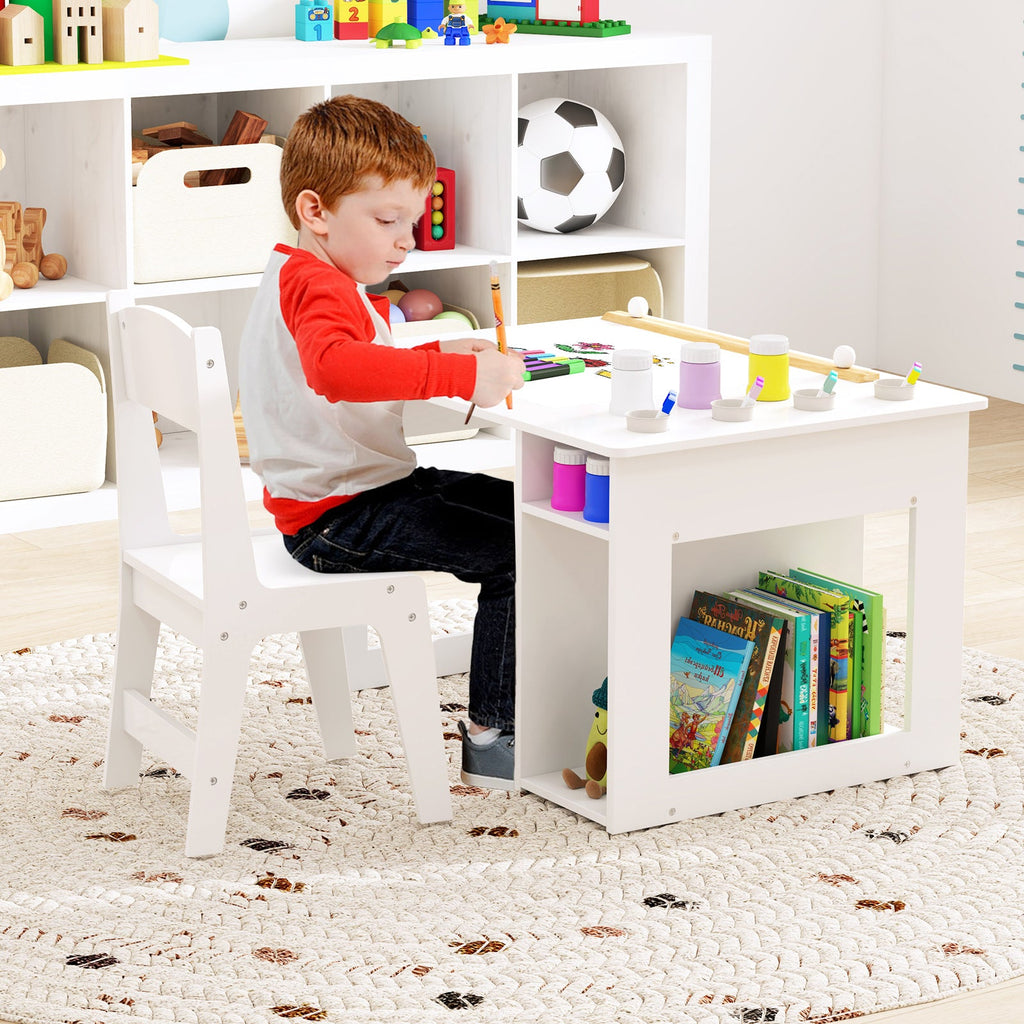 Kids Art Table and Chair Set Toddler Craft Drawing Desk-White