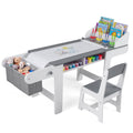 Kids Art Table and Chair with Paper Roll and Fabric Bins for Drawing Reading Studying Playing-Gray