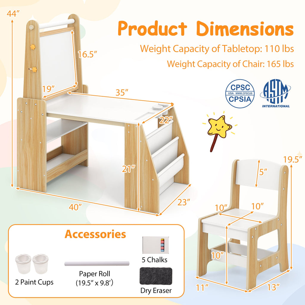 Kids Art Table and Chair Set with Easel and Chair for Drawing Reading