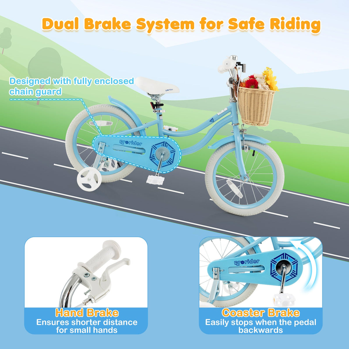 16-Inch Kids Bike with Training Wheels and Adjustable Handlebar Seat