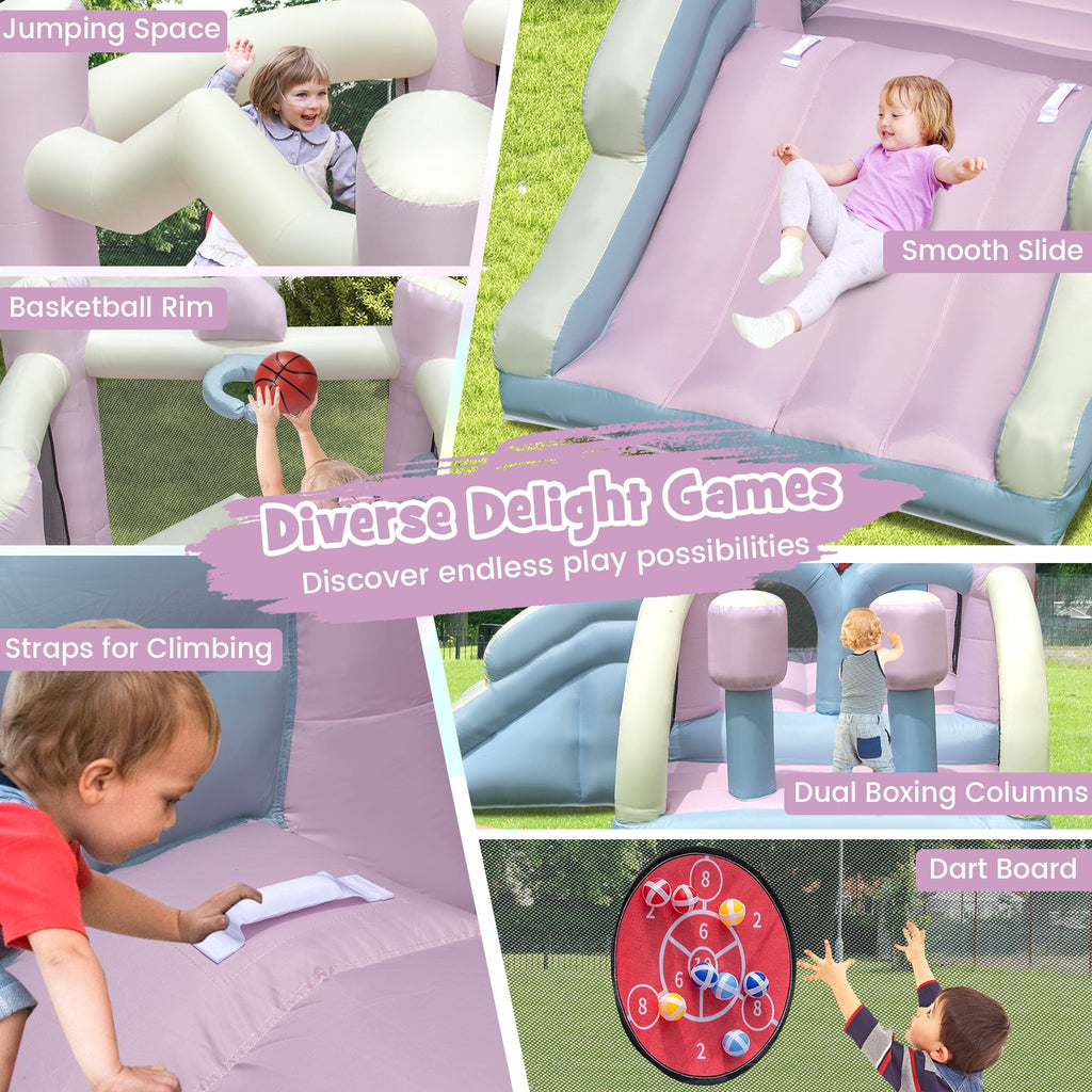 Kids Bounce House with Slide and 2 Boxing Columns for Party without Blower
