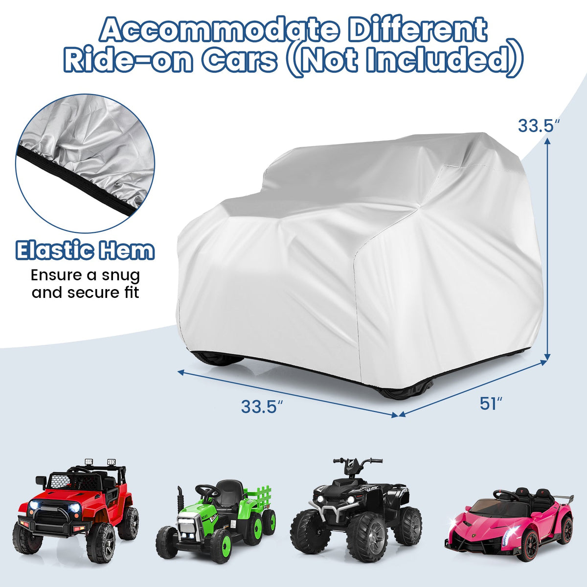 (Only Cover) Kids Car Cover for Power Ride-On Toy Car with Storage Bag