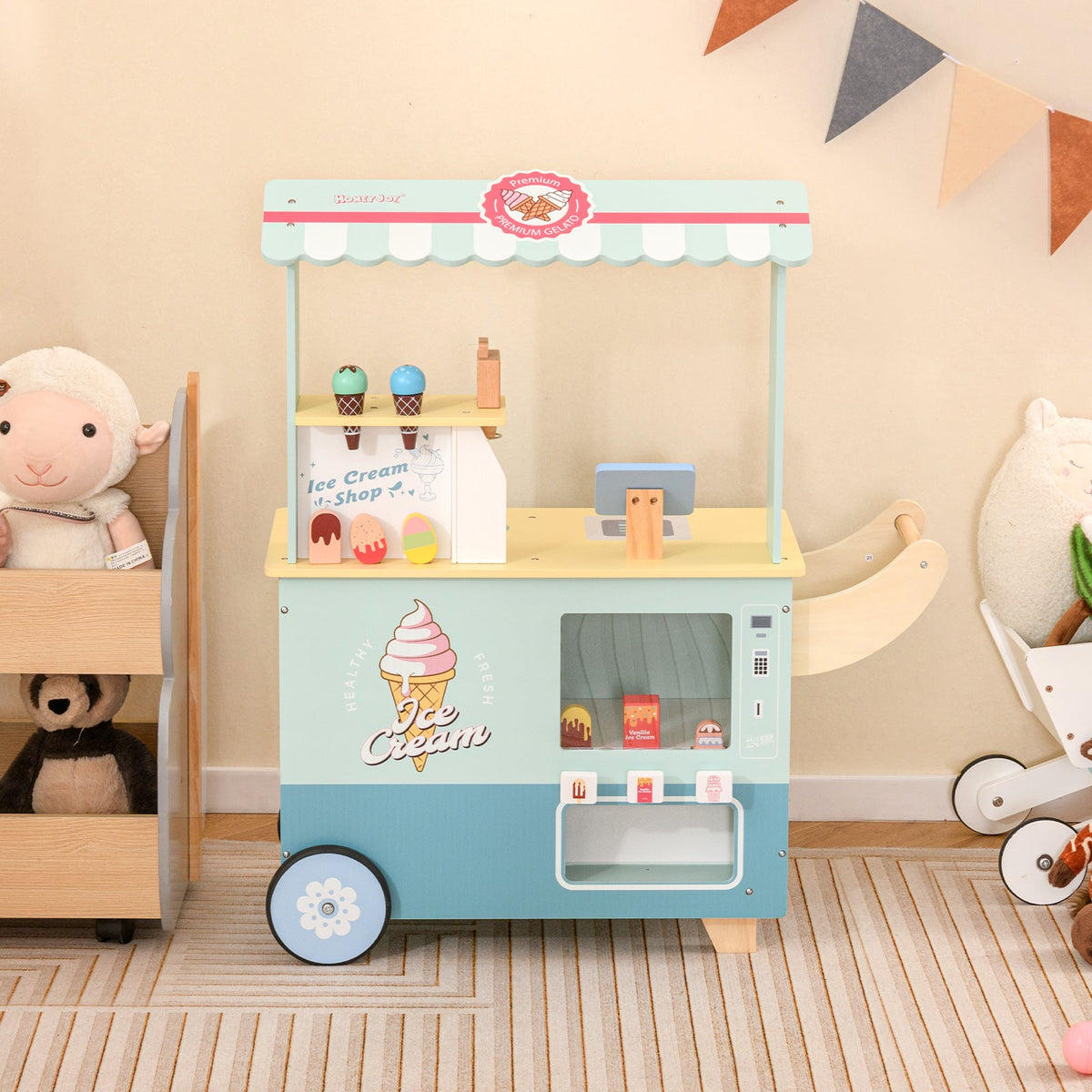 Kids Ice Cream Truck Pretend Play Set for Toddlers with Vending Machine