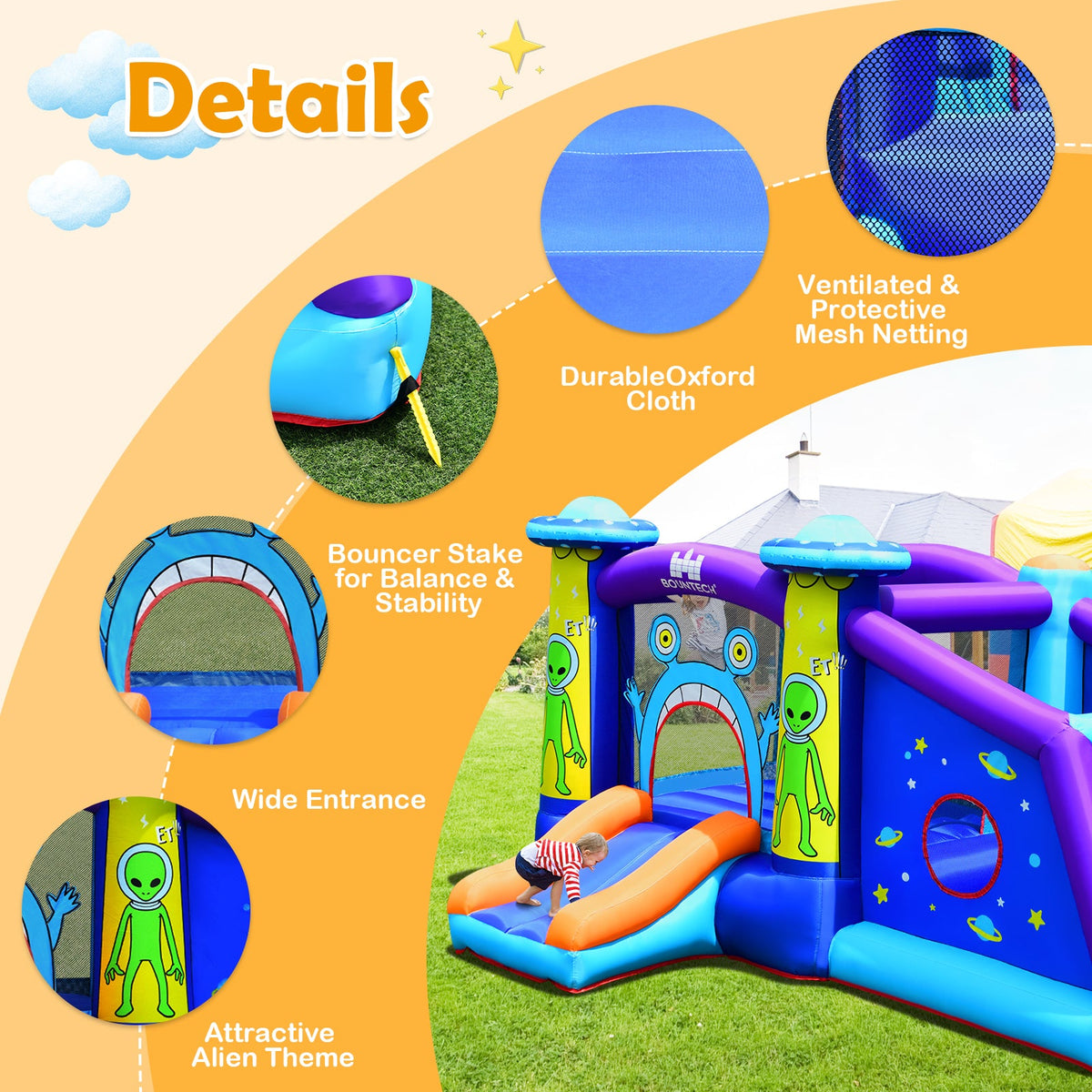 Kids Inflatable Bounce House Aliens Jumping Castle Without Blower