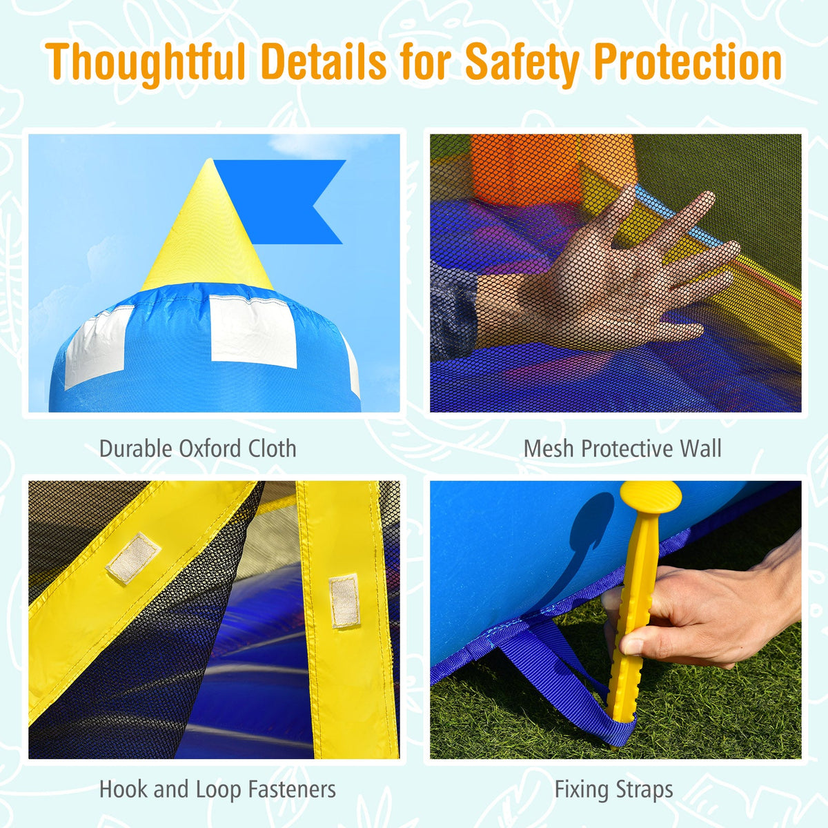 Kids Inflatable Bounce House Magic Castle with Large Jumping Area with 735W Blower