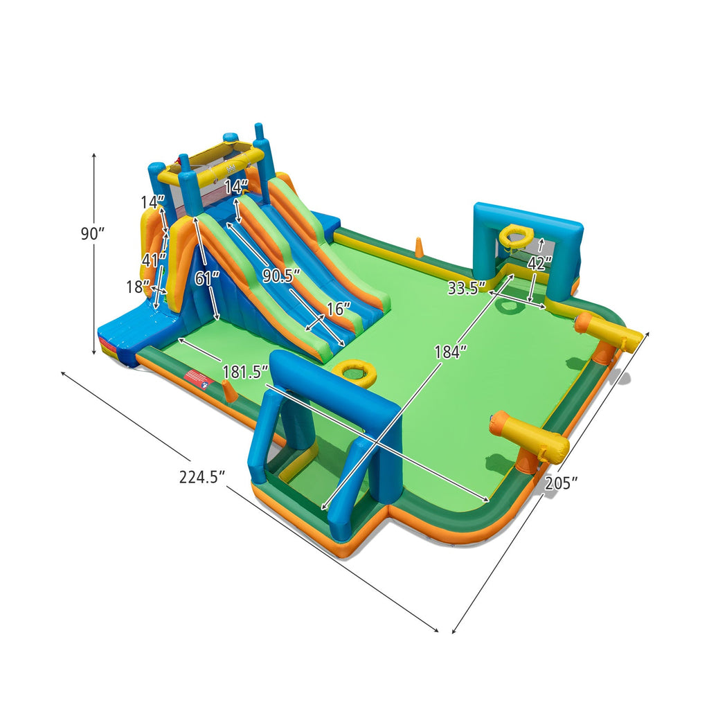 Kids Inflatable Water Slide with 2 Long Slides and 2 Soccer Gates with 1100W Blower