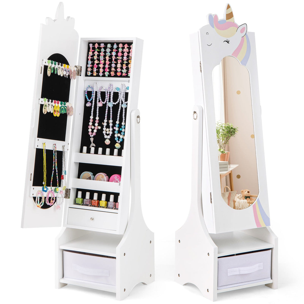 Kids Jewelry Armoire Cabinet with Storage and 2 Tilt Angles