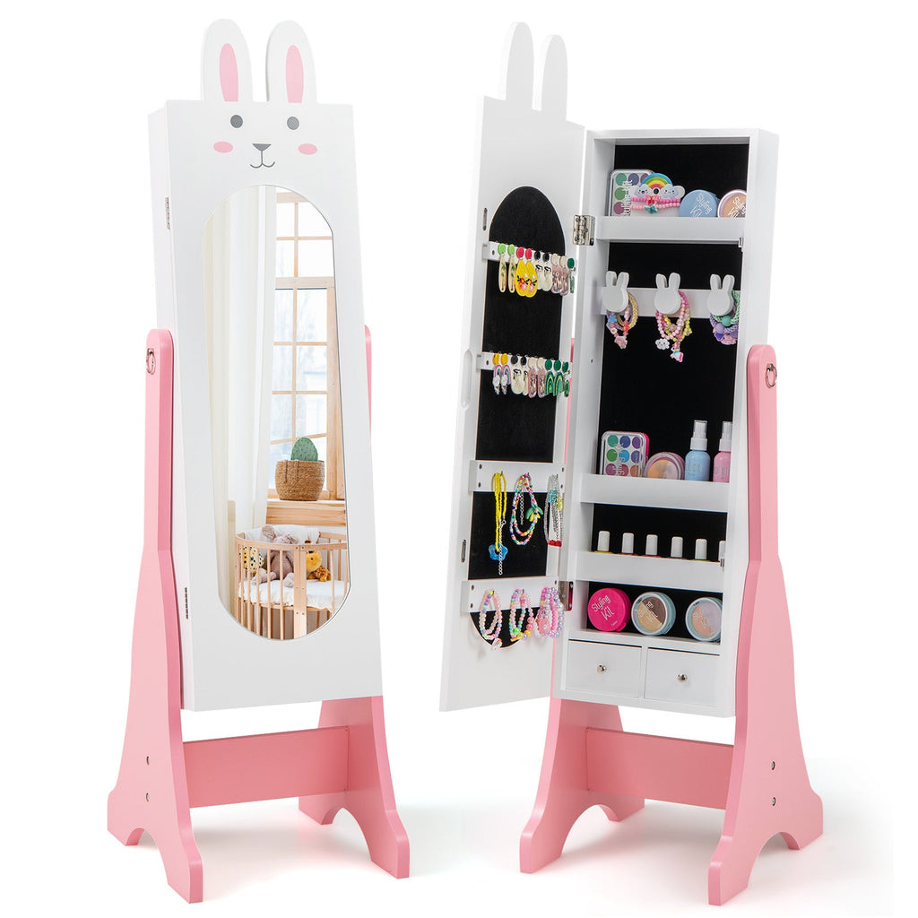 Kids Jewelry Armoire Cabinet with 2 Tilt Angles and Large Capacity