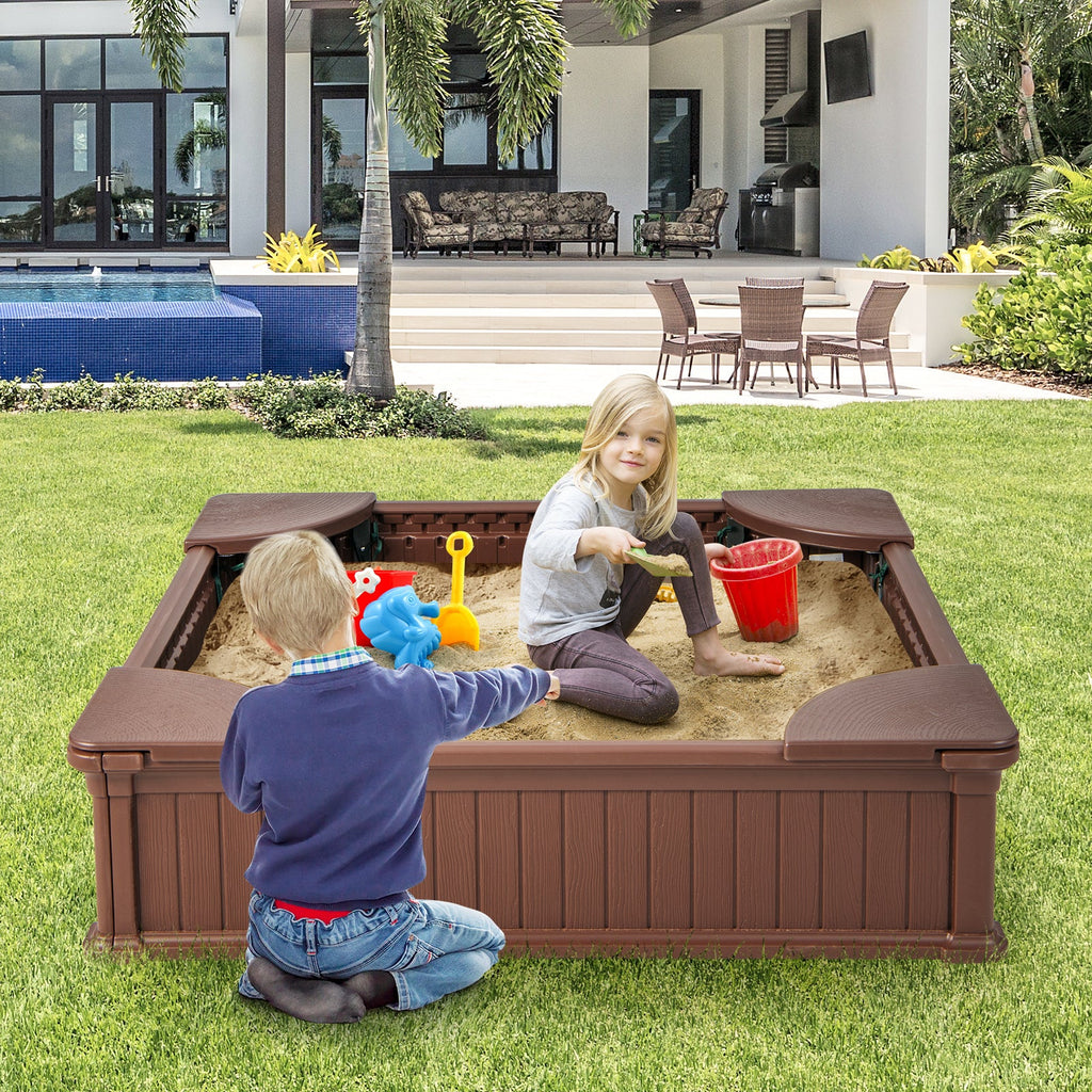 Kids Outdoor Sandbox with Oxford Cover and 4 Corner Seats