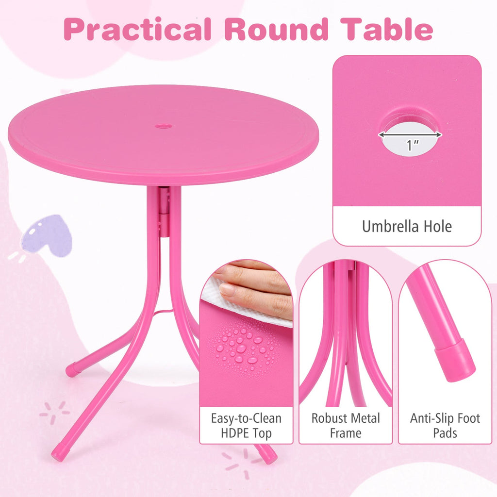 Kids Outdoor Table and Chair Set with 2 Folding Chairs and Height Adjustable Umbrella