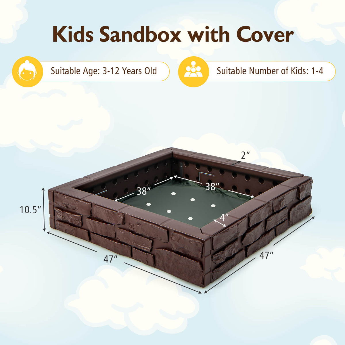 2-In-1 HDPE Kids Sandbox with Cover and Bottom Liner