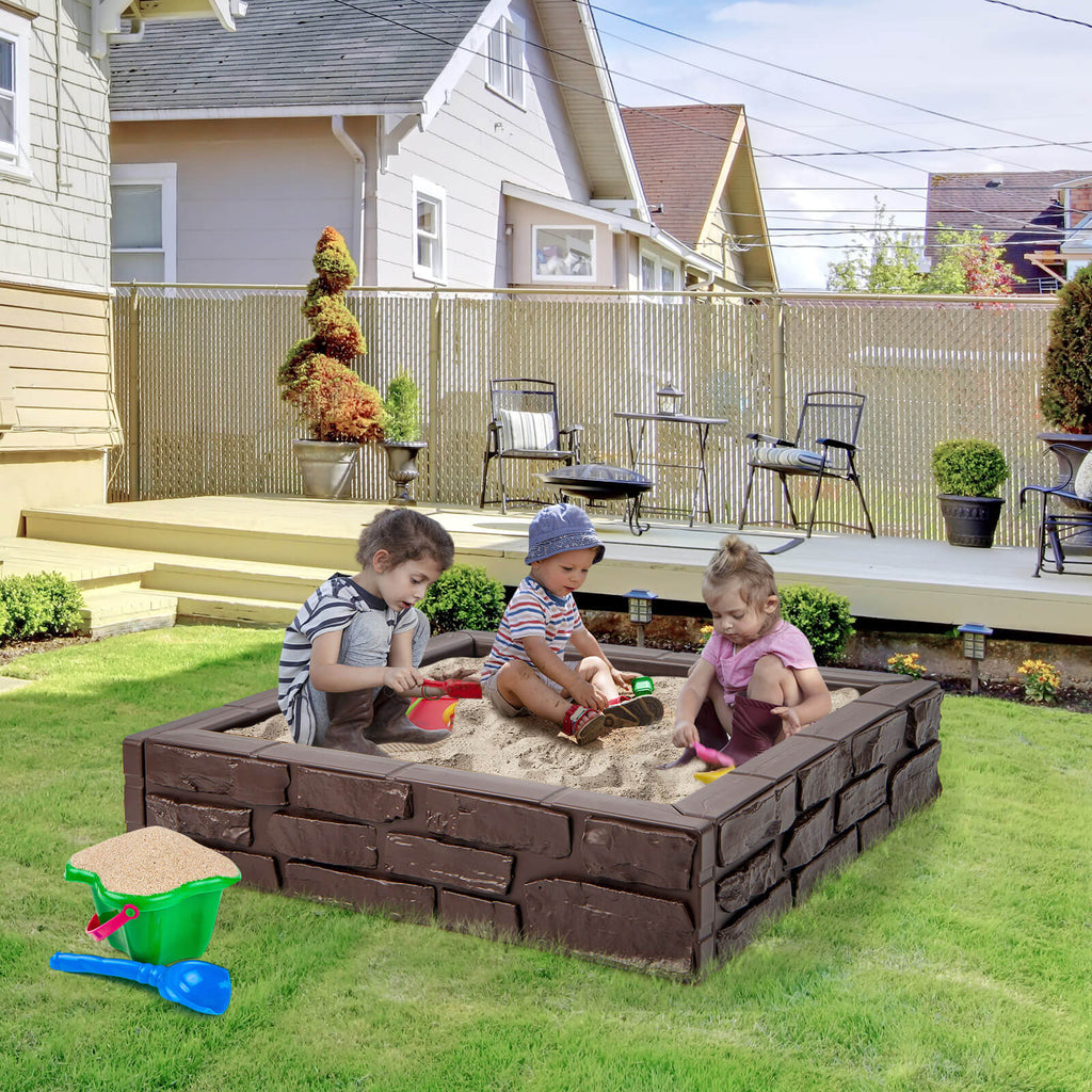 2-In-1 HDPE Kids Sandbox with Cover and Bottom Liner