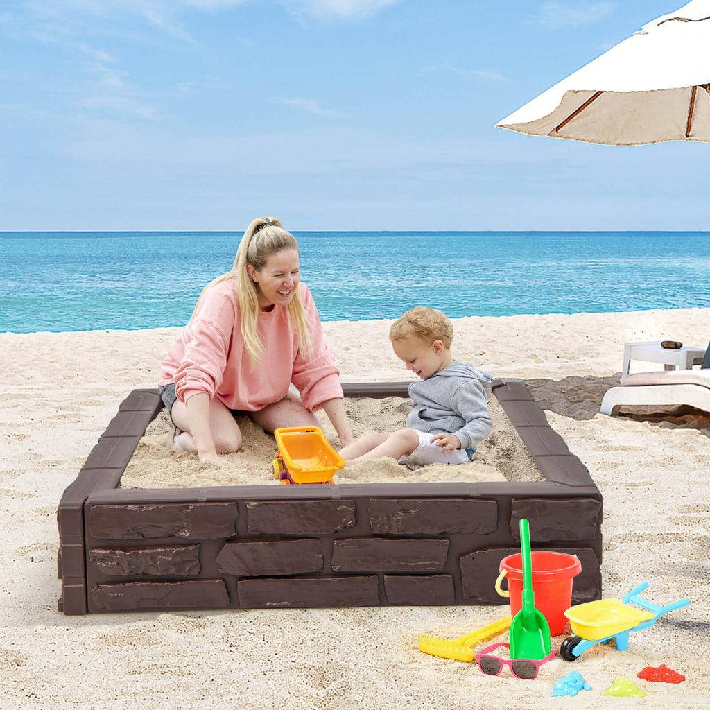 2-In-1 HDPE Kids Sandbox with Cover and Bottom Liner