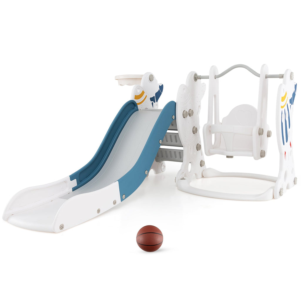 4-in-1 Kids Slide and Swing Set with Basketball Hoop